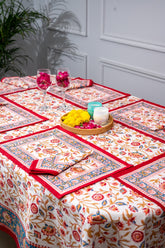 Calm Oasis Hand Block Print Premium Bed Linen Set (6 Pieces) + Dinning Set